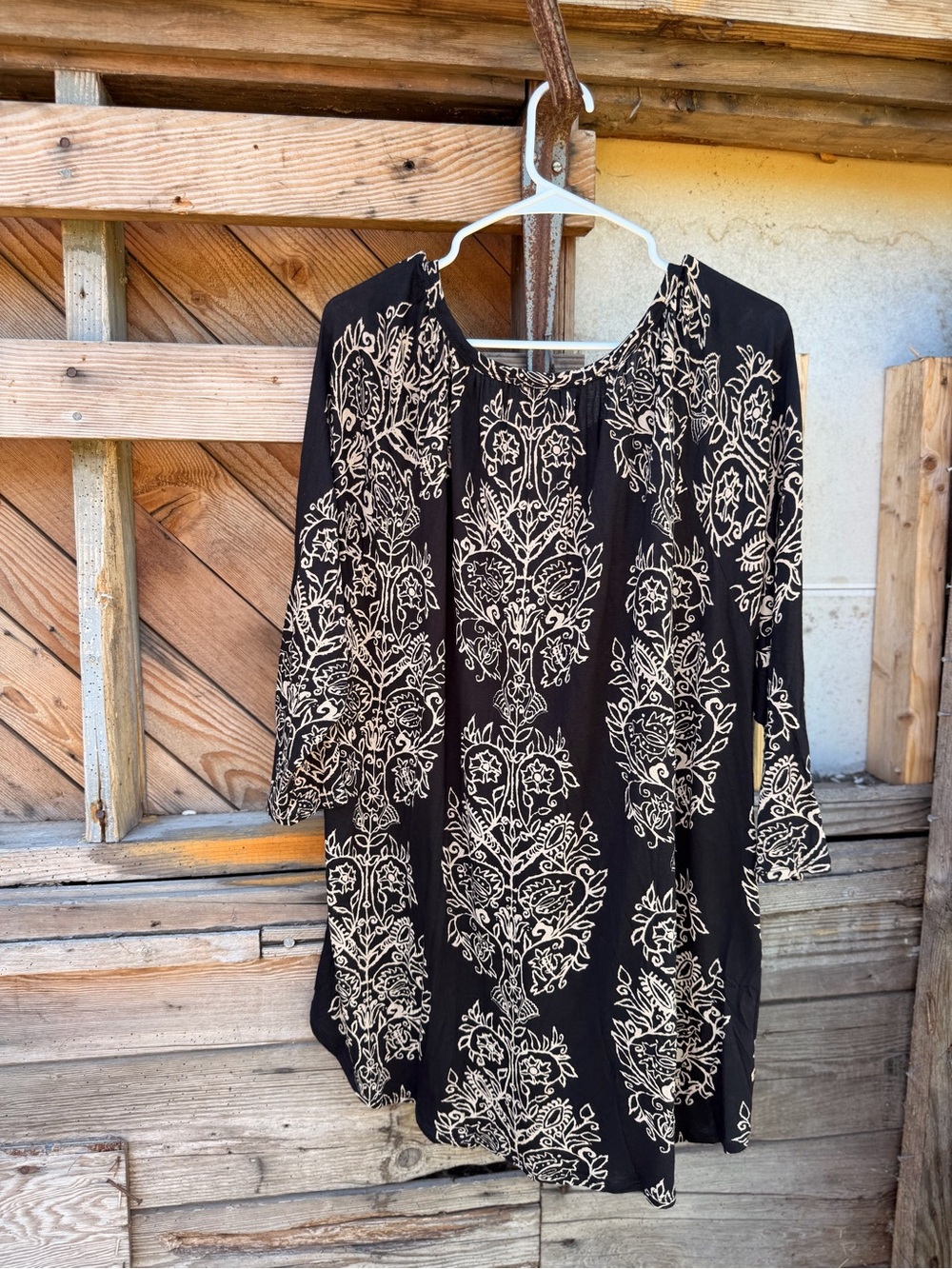 Lucky Brand Black and Cream Printed Peasant Blouse - Picture 5 of 6